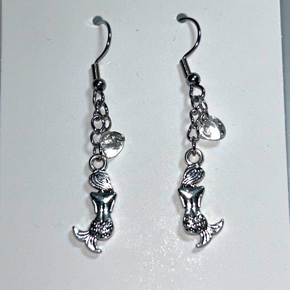 Handmade Mermaid Crystal Stainless Steel Dangle Earrings Beach Coastal Vacation